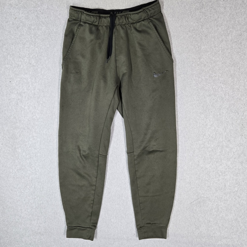 Nike Men Activewear Pants M Green Embroidered Tech Fleece Dri-Fit Jogger READ